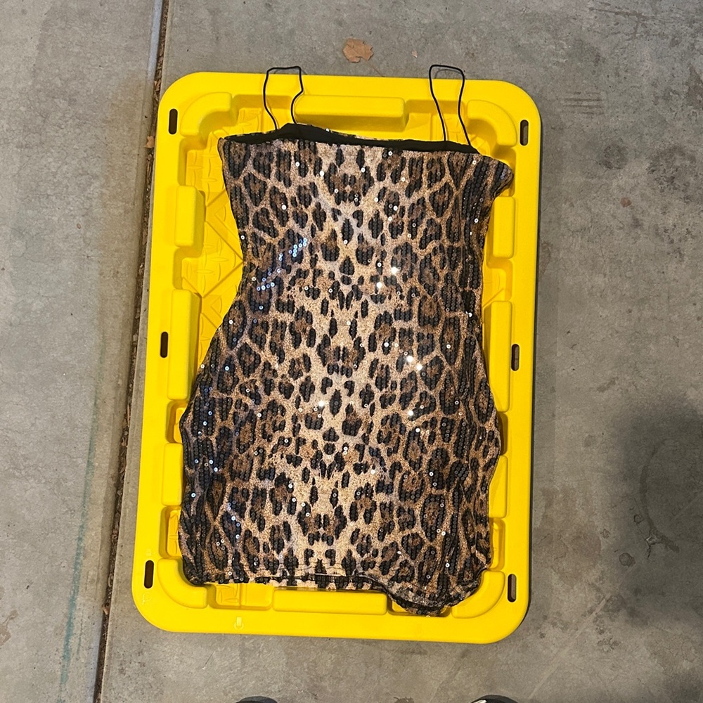 Leopard Sequin Slip Dress - Brown & Black